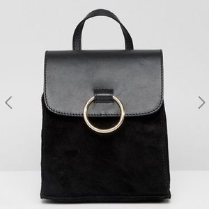 ASOS DESIGN mini suede & leather mix ring backpack